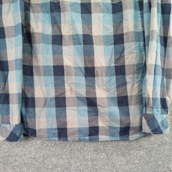 Ascend Size Mens L Blue Gray Plaid Button Up Long Sleeve Shirt Front Flap Pocket - Picture 10 of 12